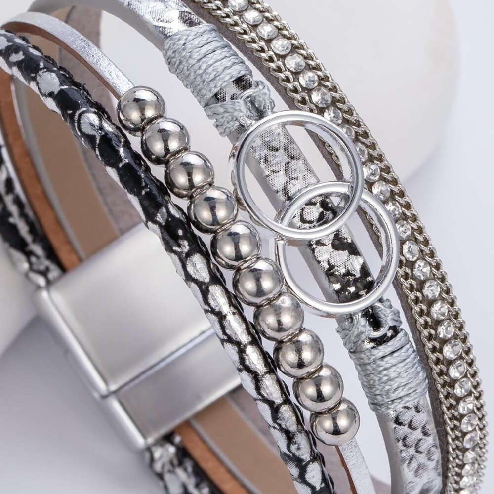 Leather Cuff Bracelets Beaded Infinity Jewelry Fo… - image 5